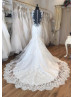 Ivory Buttons Back Lace Tulle Elegant Wedding Dress